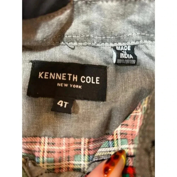 kenneth Cole long sleeve button up plaid shirt red and green boys 4T - Picture 3 of 4